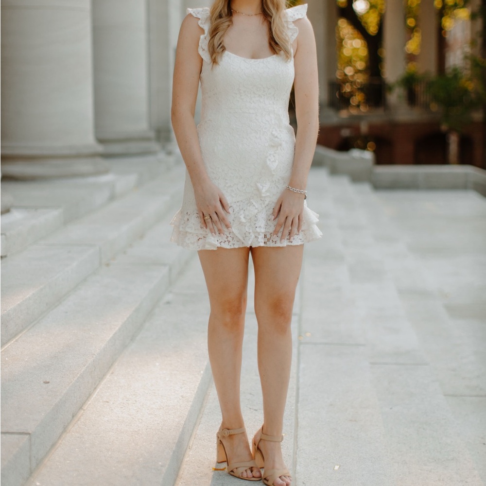 Bardot White Tiered Mini Dress for Graduation or Bridal Styles